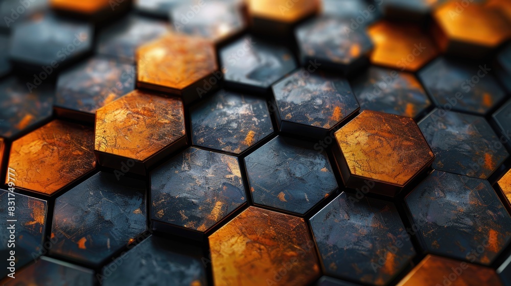 Abstract futuristic luxurious digital geometric technology hexagon background banner illustration 3d - Glowing gold, brown, gray and black hexagonal 3d shape texture wall Abstract futuristic luxurious digital geometric technology hexagon background banner illustration 3d - Glowing gold, brown, gray and black hexagonal 3d shape texture wall