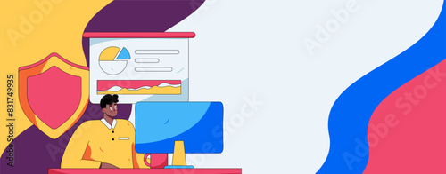 Business network security character flat vector concept operation hand drawn illustration
