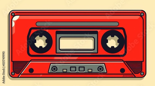 Retro cassette tape sticker illustration for nostalgia projects  clean background.