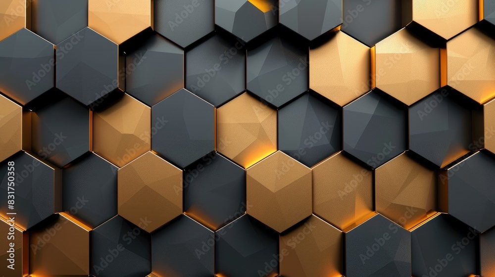 Abstract futuristic luxurious digital geometric technology hexagon background banner illustration 3d - Glowing gold, brown, gray and black hexagonal 3d shape texture wall Abstract futuristic luxurious digital geometric technology hexagon background banner illustration 3d - Glowing gold, brown, gray and black hexagonal 3d shape texture wall