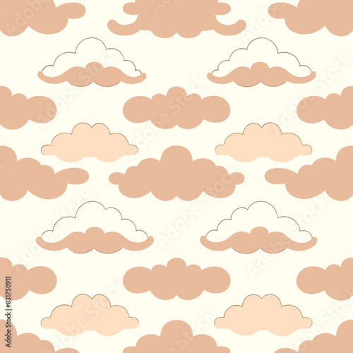 Seamless tile pattern of abstract thunderclouds on a light peach background