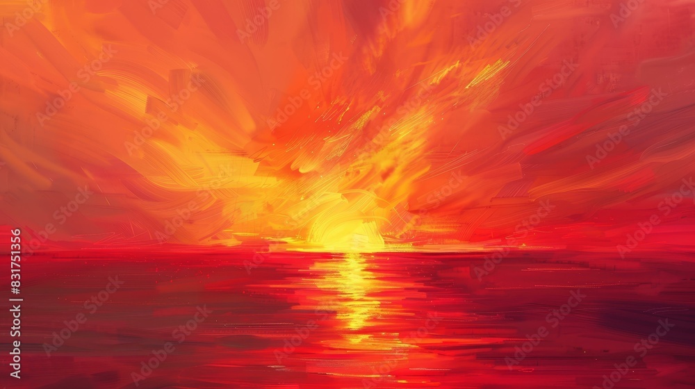 Fototapeta premium Breathtaking sunset floods the sky with vivid, dramatic hues.