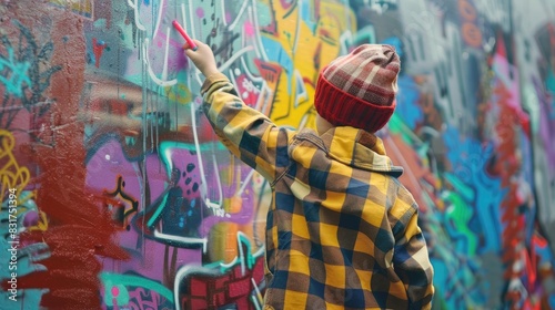 Young urban painter starting to draw graffiti on the wall