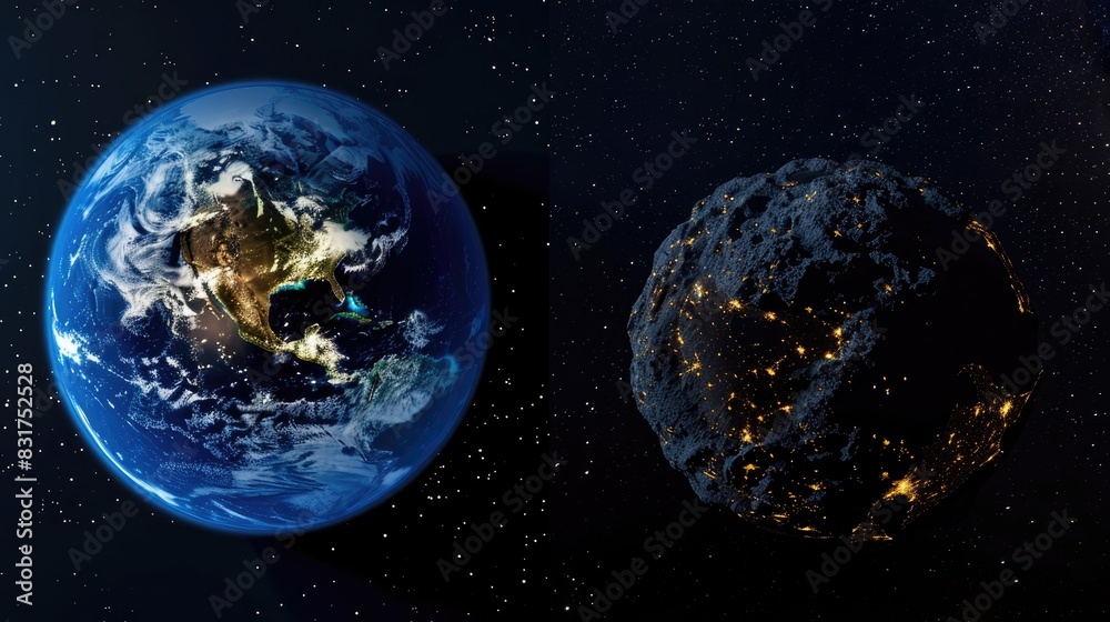 Obraz premium asteroid in space near earth, danger
