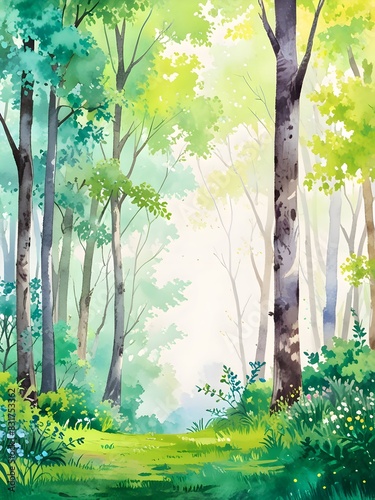 Spring Forest Landscape Watercolor Art