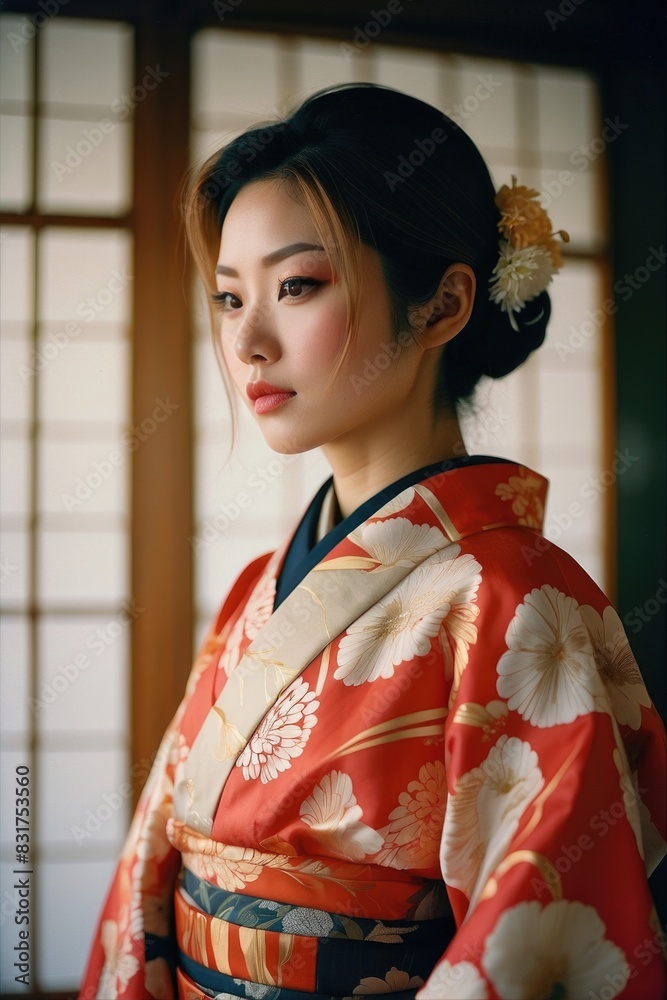 a beautiful woman in a traditional Japanese kimono a beautiful woman in a traditional Japanese kimono