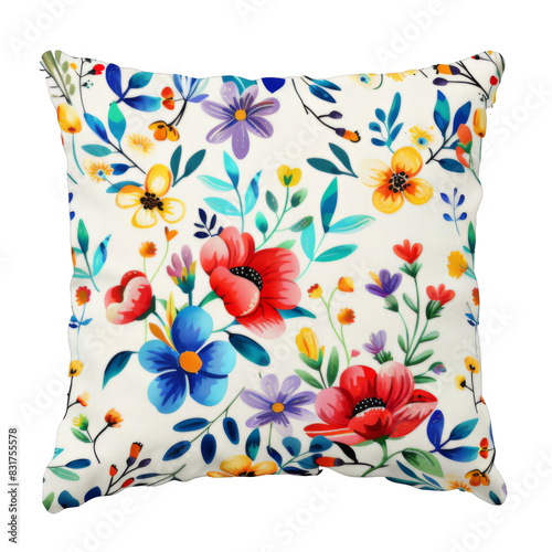 Sofa decorative pillow cushion with floral pattern isolated on white background