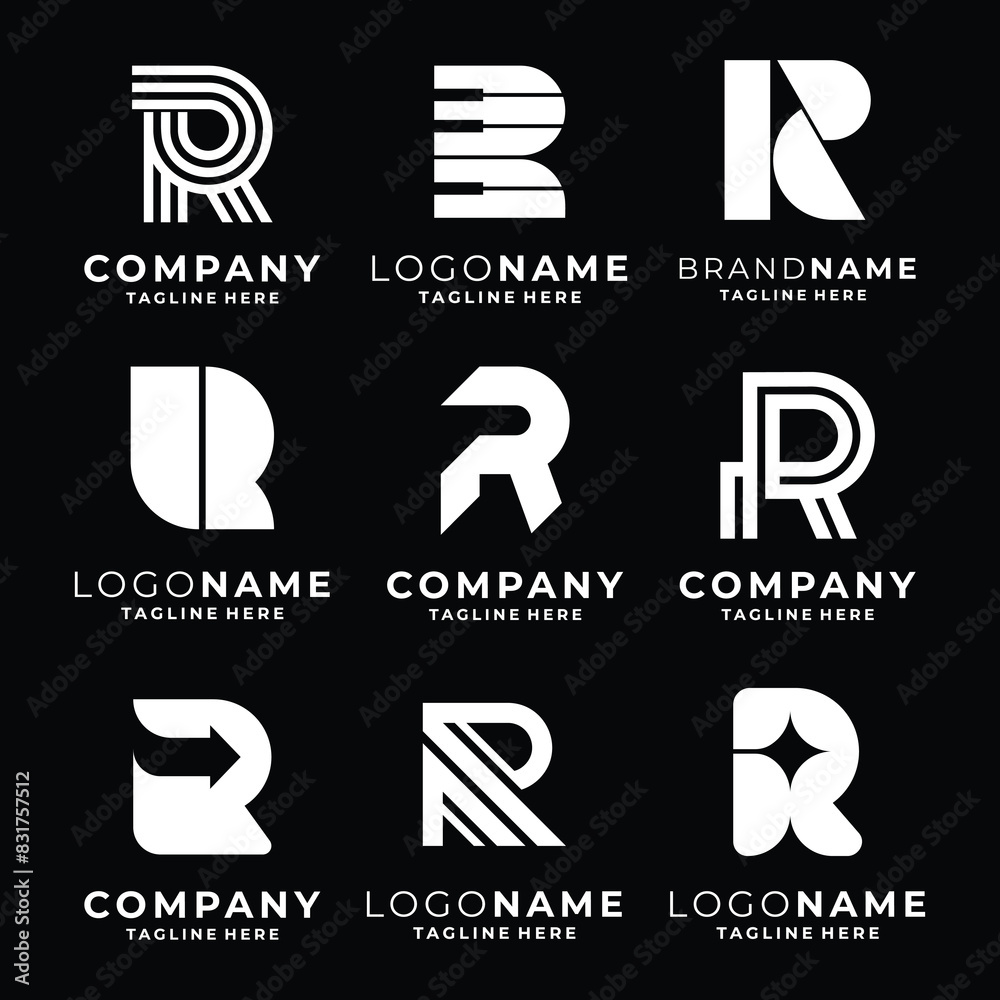 Set of R letter logo template vector