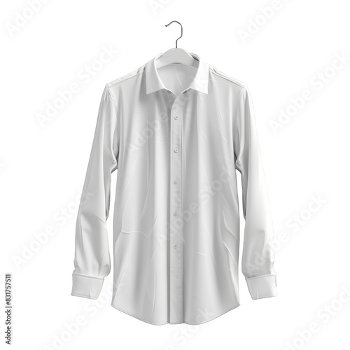 White classic shirt hanging on a hanger isolated on white background