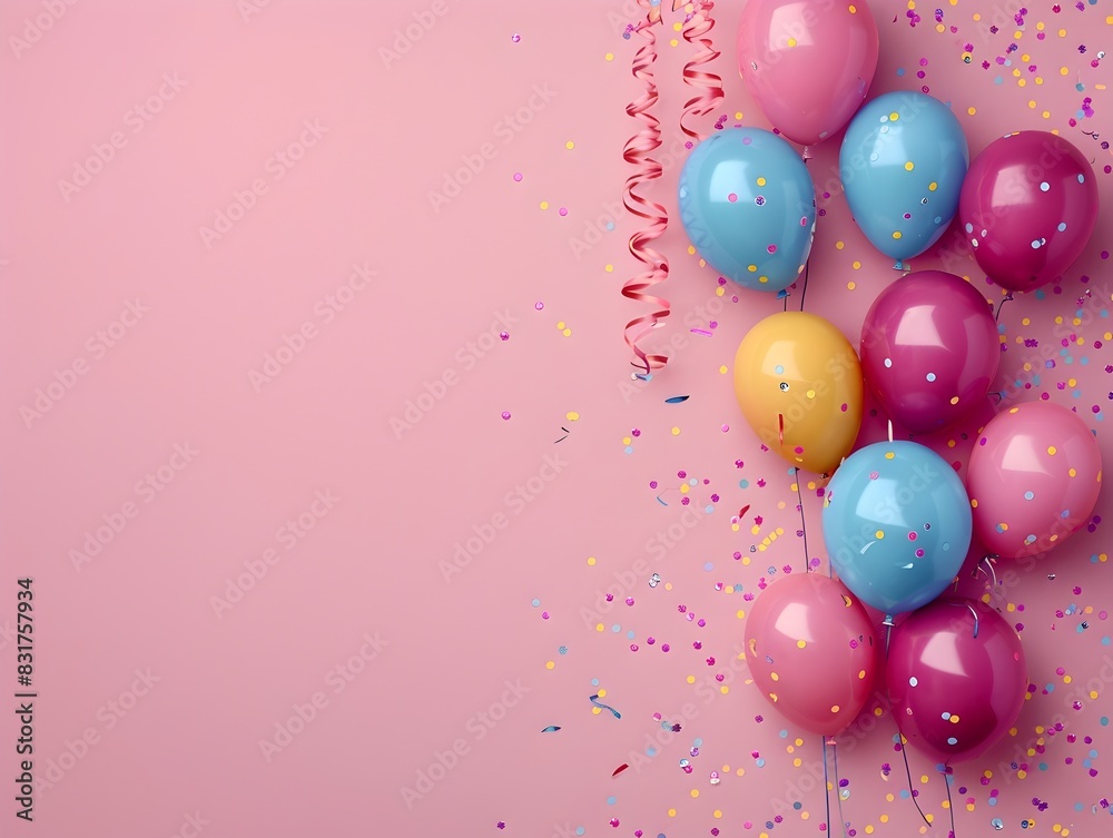 Carnival Atmosphere Fills the Edge with Balloons and Streamers on Pastel Minimalist Backdrop Carnival Atmosphere Fills the Edge with Balloons and Streamers on Pastel Minimalist Backdrop
