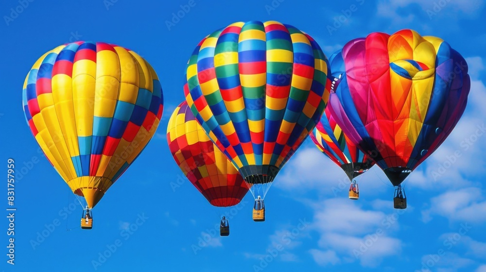 Fototapeta premium Colorful Hot Air Balloons: Vibrant balloons floating against a blue sky