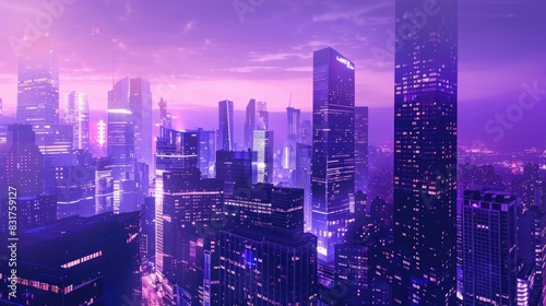 Wallpaper Mural Modern Cityscape at Twilight: Skyscrapers illuminated against a purple sky  Torontodigital.ca