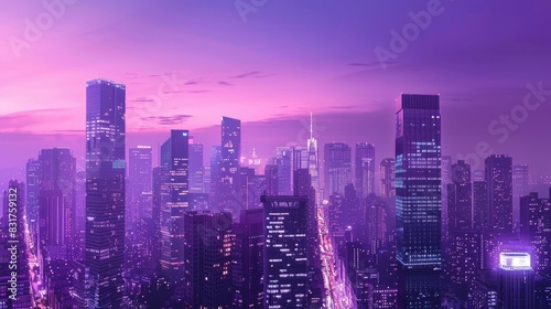 Wallpaper Mural Modern Cityscape at Twilight: Skyscrapers illuminated against a purple sky  Torontodigital.ca