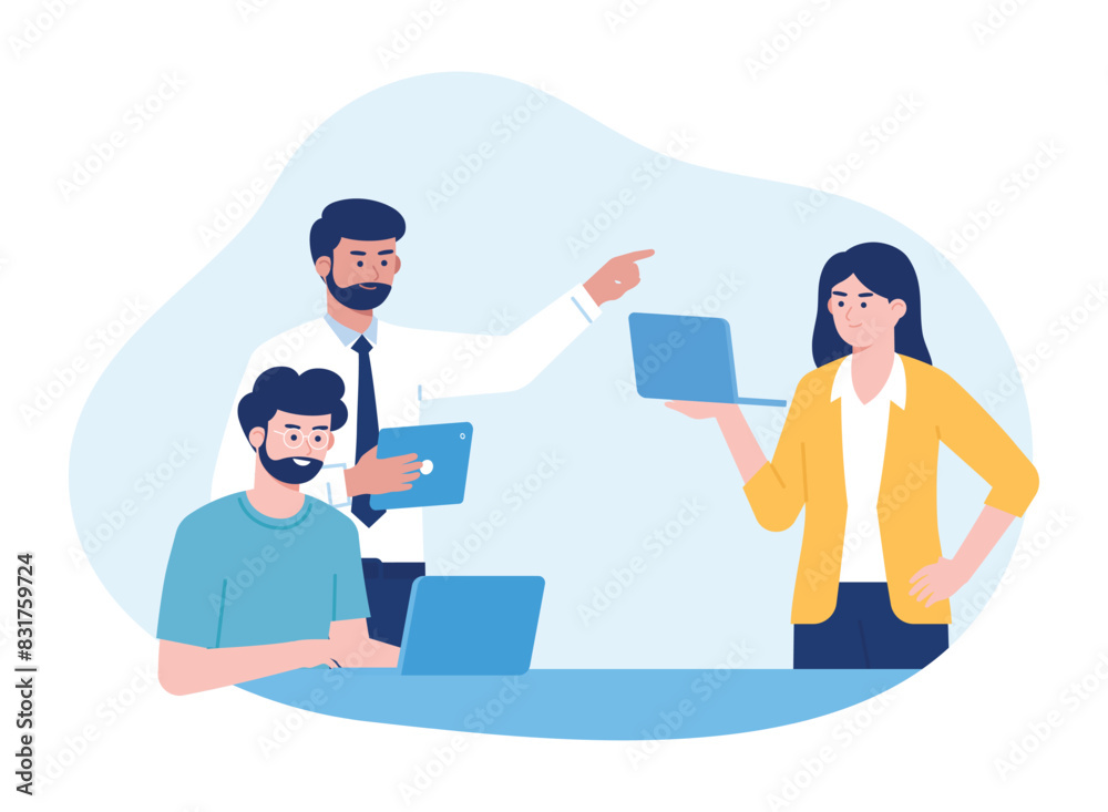 workers hold meetings together concept flat illustration workers hold meetings together concept flat illustration