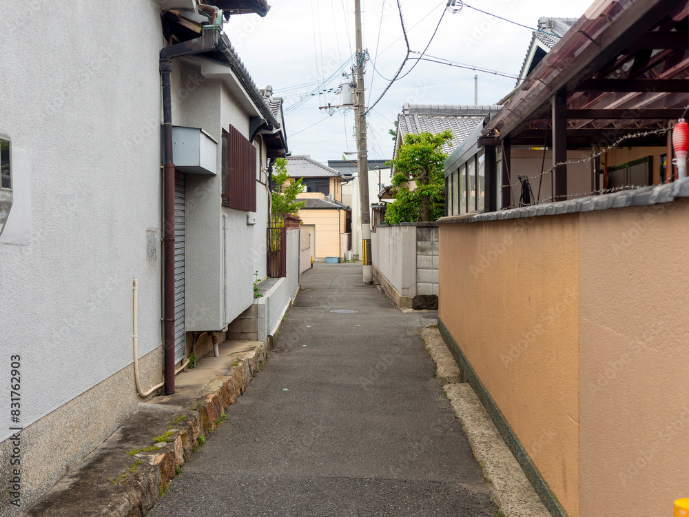 Obraz premium 古い家屋が建ち並ぶ住宅密集地