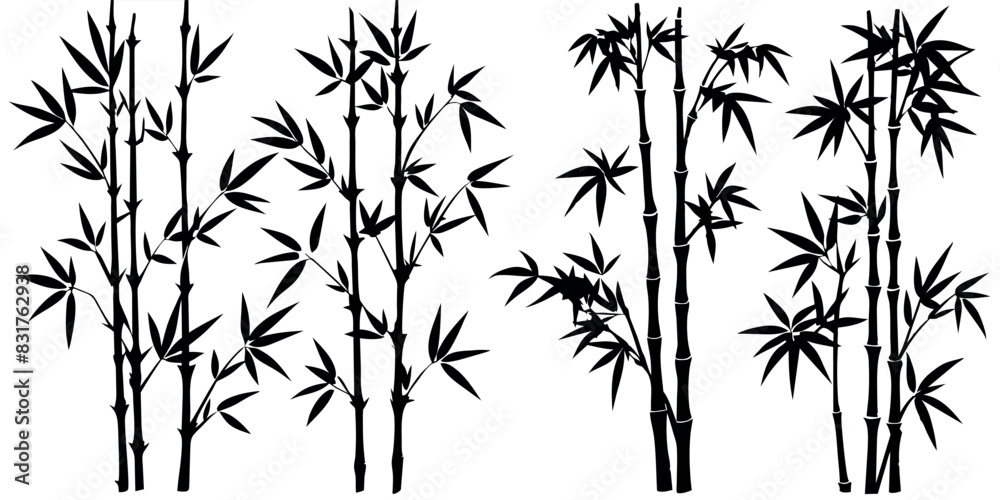 Obraz premium bamboos vector silhouettes white background
