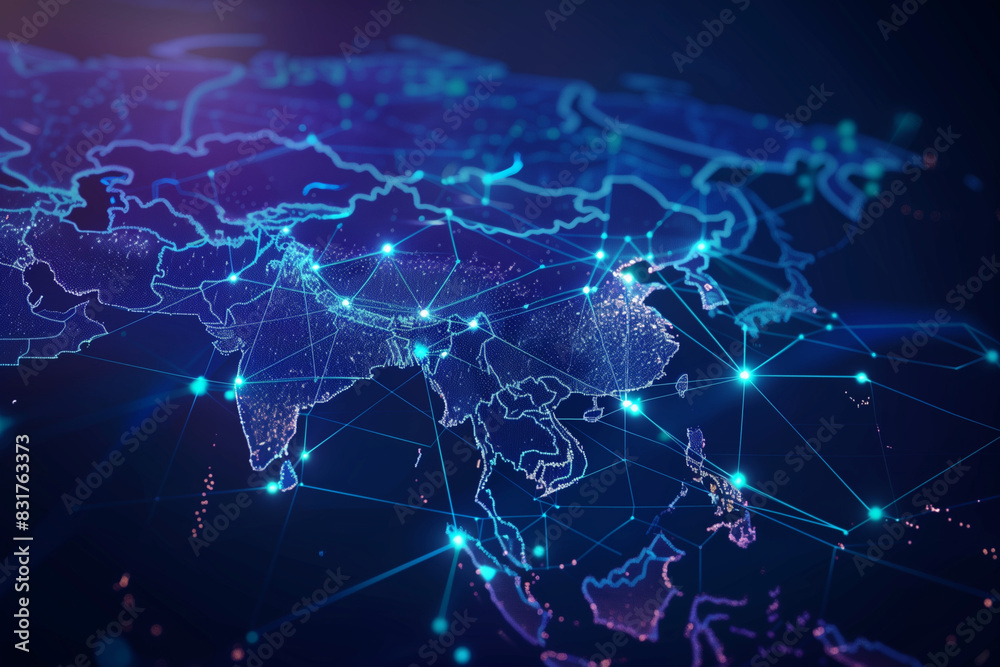 A blue and white map of the world with many dots on it. The dots represent cities and other points of interest. The map is very detailed and shows the connections between different places A blue and white map of the world with many dots on it. The dots represent cities and other points of interest. The map is very detailed and shows the connections between different places