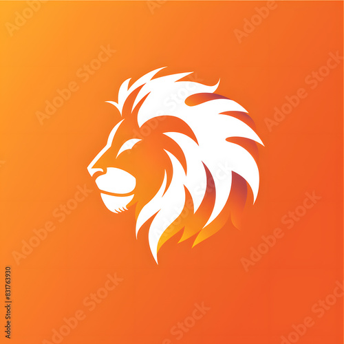 a lion s head with a long mane on an orange background photo