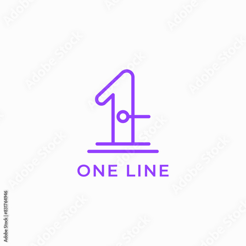 A purple and white logo for One Line. The logo is a simple line with a number 1 on it.