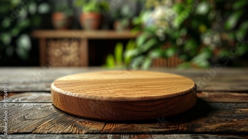 Wooden pedestal ready to display culinary masterpieces photo