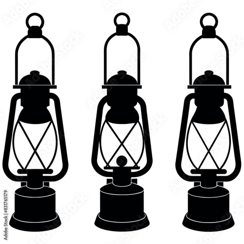 Vintage camping lantern flat, lamp icon vector silhouette 