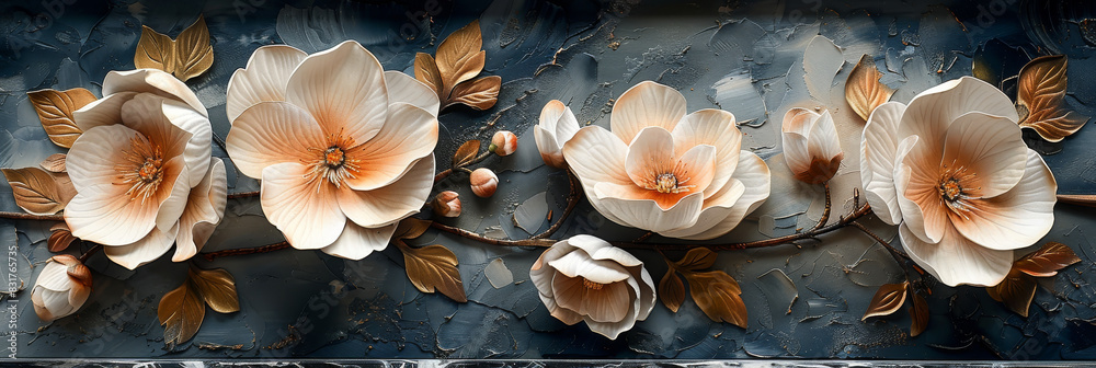 Fototapeta premium panel wall art, wall decoration, marble background with flowers designs