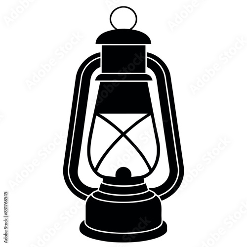 Vintage camping lantern flat, lamp icon vector silhouette