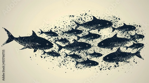 Ecosystem Pulse: Group of Silhouetted Fish in Circular Formation photo