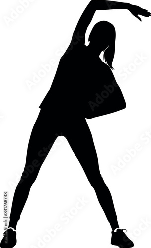 A woman doing yoga at home vector illustration black color silhouette