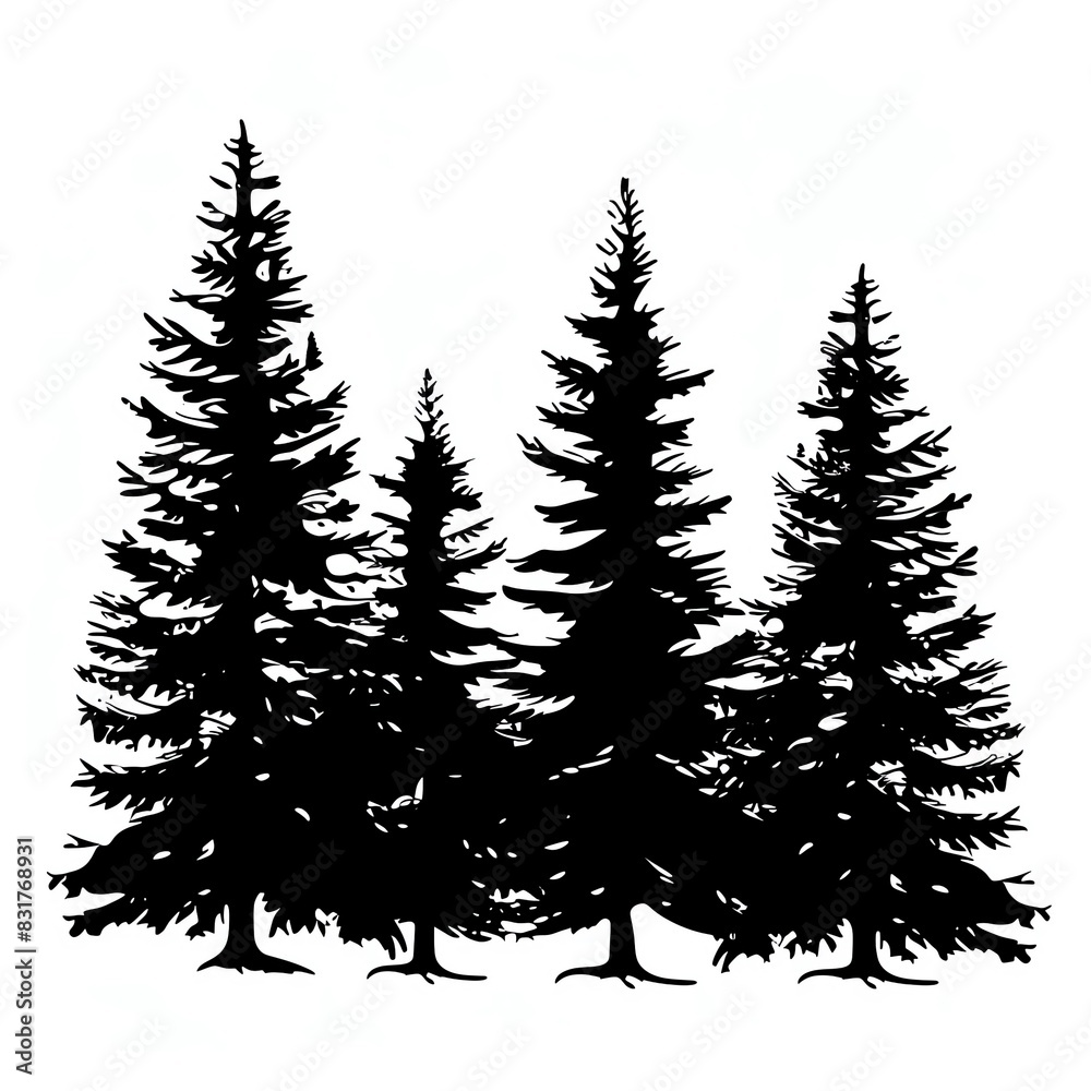 Obraz premium Forest Trees Silhouette SVG , A cluster of pine trees, symbolizing wilderness and outdoor escapades, perfect for nature,themed designs or environmental campaigns