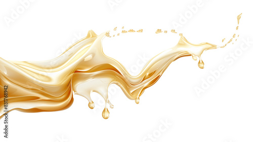 Generate an image of smooth vanilla syrup flowing in a gentle stream, creating glossy trails, isolated on white and transparent backgrounds, PNG