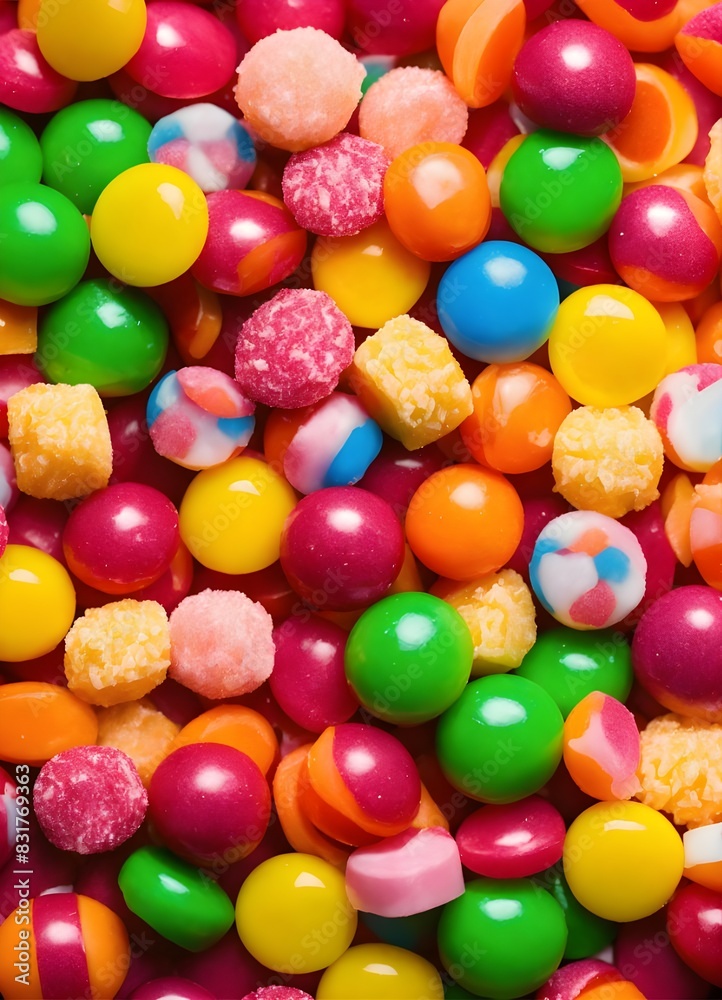 Generate a top down, candy-themed simple sprite pixel image set on a peachy-colored sugary path. The scene should be ***very sparsely*** populated candies of varying colors, swirled candies, gummy can Generate a top down, candy-themed simple sprite pixel image set on a peachy-colored sugary path. The scene should be ***very sparsely*** populated candies of varying colors, swirled candies, gummy can