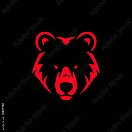 angry red bear wild animal on black background logo vector illustration template design