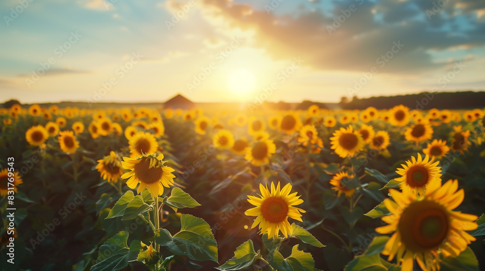 Fototapeta premium Sunrise in the Sunflower Field