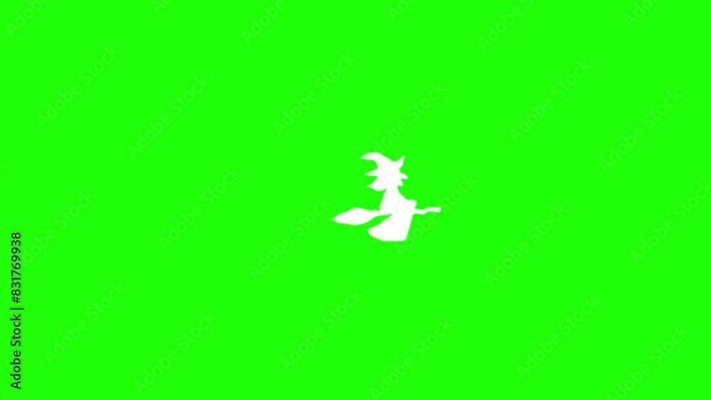 Halloween animation white witch flying on broomstick over background green Halloween animation white witch flying on broomstick over background green