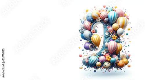 Balloons with ribbon birtday party with white background, generative ai