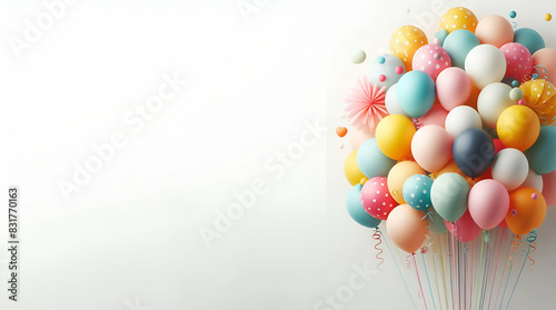 Balloons with ribbon birtday party with white background, generative ai