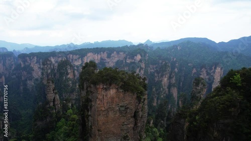 Aerial view of karst Zhangjiajie landscape on Wulingyuan Scenic and Historic Interest Area. Hunan, China photo