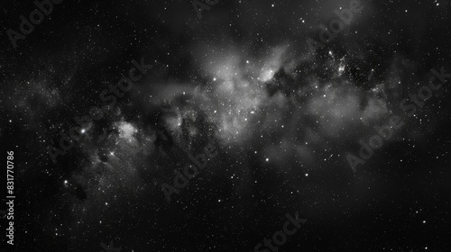 Black white space background. Abstract background illustration with our galaxy in cosmos. Nebula galaxy black background