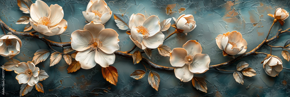 Fototapeta premium panel wall art, wall decoration, marble background with flowers designs