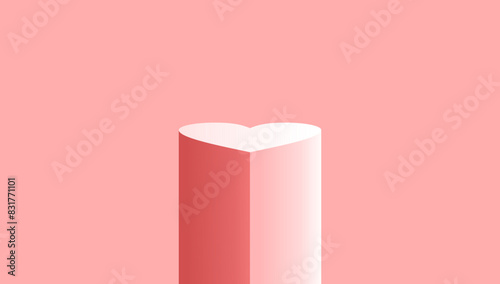 valentine day marry , pink heart podium stage 3d Abstract minimal scene mockup products display, Stage showcase. Vector geometric form