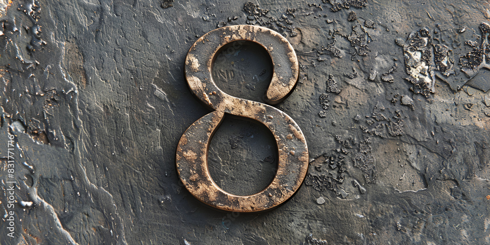 Natural stone slate street sign with number eight - Sign on the wall of a house indicating the postal address number AI Generative