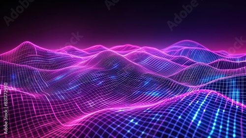 Dynamic wave background in purple, pink and blue lights. Futuristic technology background