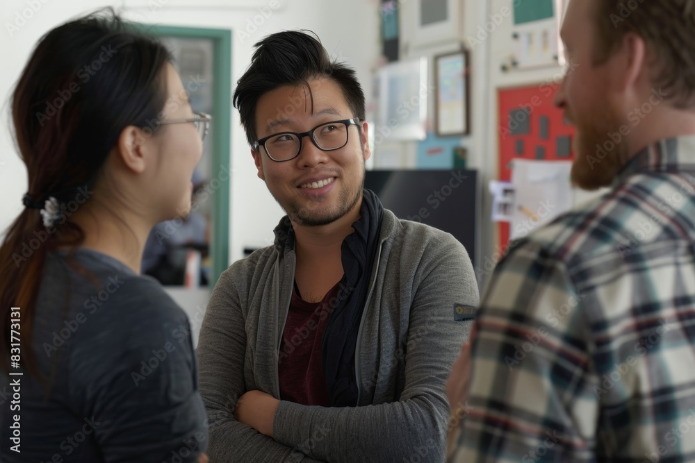 Diverse group of people working together in a creative office, focus on a man Diverse group of people working together in a creative office, focus on a man