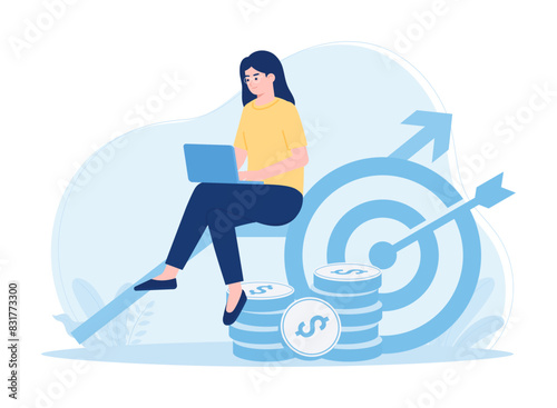 women  doing annual financial check in business concept flat illustration