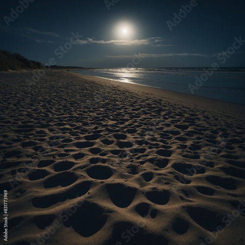 Moonlight casting shadows on a beach.  