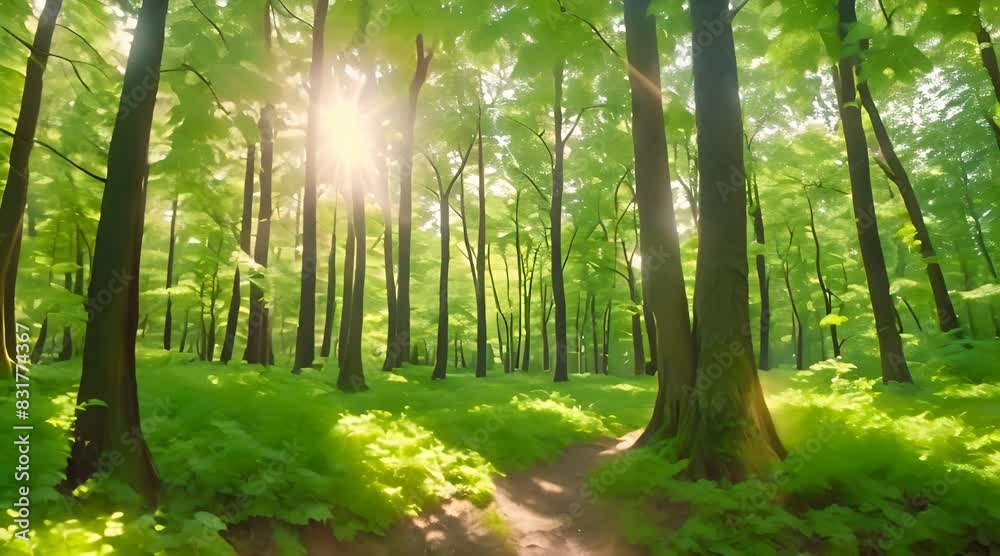 Serene forest with the sunlight rays offered peace and calmness Serene forest with the sunlight rays offered peace and calmness