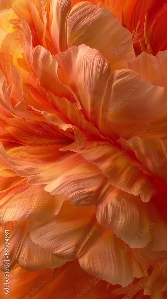 Extreme macro shot showcasing tulip petals in swirling, dynamic patterns, reminiscent of painted art in portrait mode. Extreme macro shot showcasing tulip petals in swirling, dynamic patterns, reminiscent of painted art in portrait mode.