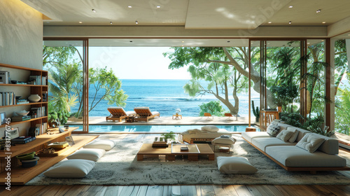 Natural blue shade living room of a house resort by ocean beach © Ari