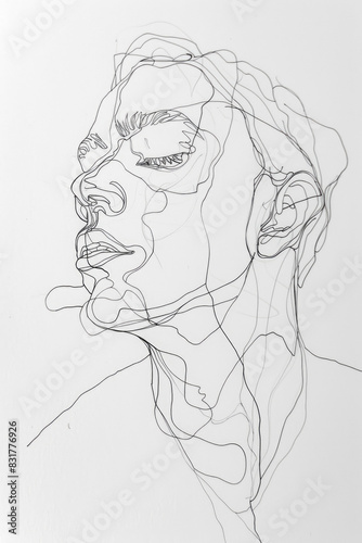 Drawing On Paper Portrait Of A Man with One Black Line Created Using Artificial Intelligence